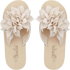 أزياء زهرة النساء في Oyoangle Flip Flops Boho Open Toe Slip on Sandals Beach Vacation Slippers