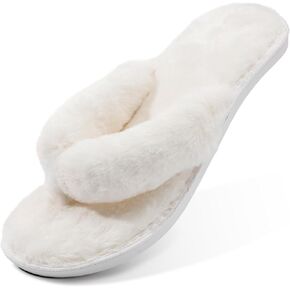 Women's Fuzzy Flip Flops, Cozy Lightweight Thong Sandals for Women, Anti-Skid Indoor Outdoor Shoes