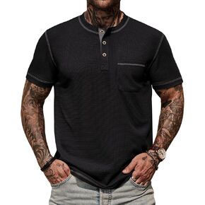 Mens Henley قمصان غير رسمية تمتد الهراء الصيفية مع جيب (S-XXL)