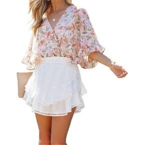 Ruffle Shorts Women Lace Bordered White Mini Skirt Elastic White Tennis Skirt High Waist Skirt