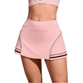 MakeMeChic Women's Contrast Binding Tennis Skirt Striped Trim Sports Mini Skirts Skort