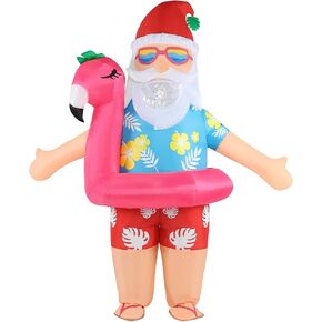 Christmas in July Inflatable Costume Adult Santa Blow Up Costumes Funny Flamingo Summer Hawaiian Blowup Outfit Xmas Holiday Party Cosplay Suit for Men Women Unisex Full Body