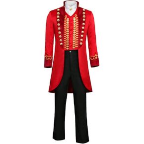 Adult Men Red Circus Ring Master Ringmaster PT Barnum Showman Costume Cosplay Uniform Party Tailcoat Jacket Suit (Large, Red)