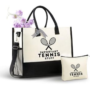 InnoBeta Tennis Gifts for Women Tote Bag with Zipper Shoulder Strap for Tennis Lovers Coaches Birthday Christmas
