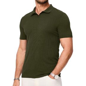 Mens Polo Shirts Short Sleeve V Neck Summer Polo T Shirts Casual Slim Fit Ribbed Textured Golf Shirts