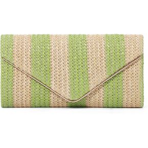 Oweisong Striped Straw Purse for Women Summer Envelope Clutch Purse Woven Beach Shoulder Bag Vacation Handbag