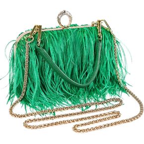 Women Ostrich Feather Tote Bag Fluffy Purse Clutch Feather Shoulder Crossbody Bag Evening Handbag for Wedding Party