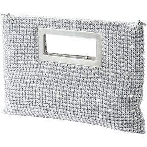 Silver Rhinestone Diamond Crystal Beaded Bride Clutch Purse Sparkly Glitter Bling Bling Evening Bags Party bags Wedding Day Purse for Women