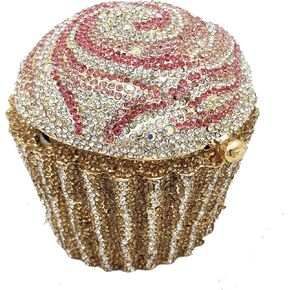 Novelty Cupcake Minaudiere Handbags Women Evening Bag Party Crystal Clutch Bag Bridal Rhinestone Clutch Purse,Mini