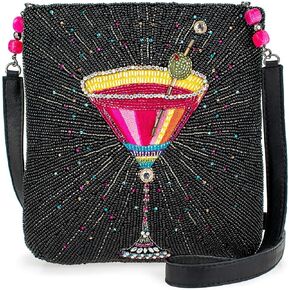 Mary Frances Up and Up Beded Crossbody Handbag Assorized Martini Glass Evening Presh مع حزام قابل للإزالة ، وردي