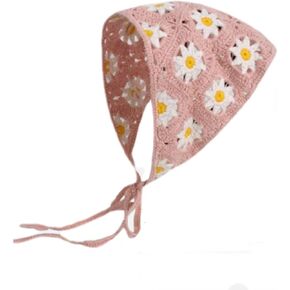 Crochet Hair Bandana Head Kerchief Daisy Knitted Hair Scarf Headband Headwrap for Women Y2k Aesthetic Accessories
