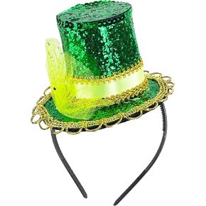 Green Mini Top Hat Headband St Patricks Day Irish Tiny Leprechaun Hat on Headband Fasciantor for Women Tea Party