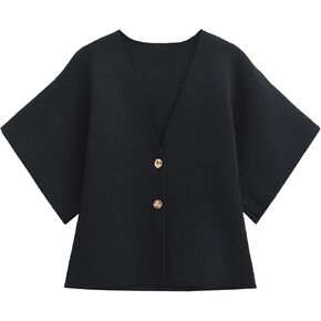 Wyeysyt Short Sleeve Cardigans for Women, Knit V-Neck Button Front Solid Color Sweater Top