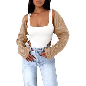 Women's Crop Cardigan 2025 Bolero Shrug Y2K Outfits Cute Top Dress Cover Up Formal Long Sleeve Sweater