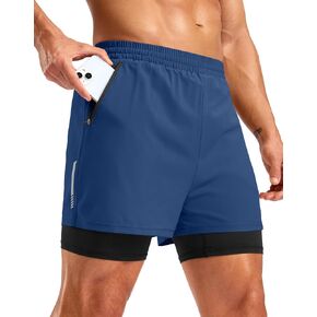 Pudolla Men's 7 "شورت مع جيوب سحاب سريعة 2 في 1 شورت صالة الألعاب الرياضية مع بطانة لتدريب اليوغا التنس