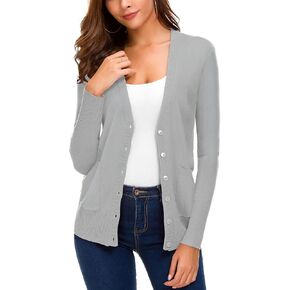 Women's Long Sleeve Open Front Cardigan Sweaters Lightweight Button Down Knit Sweater