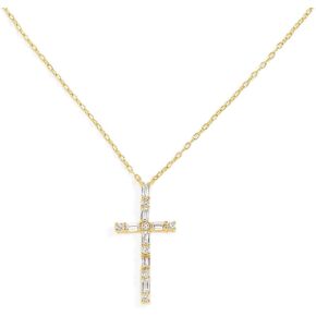 JTV White Cubic Zirconia Cross Necklace - 18K الذهب الأصفر على الفضة الاسترليني ، 0.51CTW