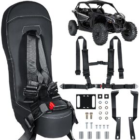 Bump Seat For Can Am Maverick X3/X3 MAX 2017-2025 All Models 2/4-Seater Front or Rear Center Seat Middle Seat Hump Seat Little Seat with 4-Point Harness All Mounting Hardware Included Black
