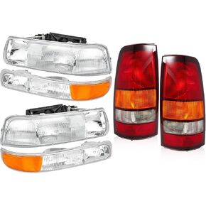 Chrome Housing Headlights Replacement for 99-02 Chevy Silverado 00-06 Suburban Tahoe, Amber Side Clear Lens