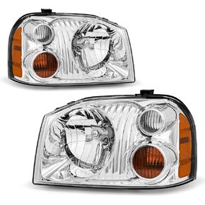 Headlights Replacement Compatible with 2001-2004 Nissan Frontier Headlight Assembly for 01 02 03 04 Nissan Frontier Clear Lens Chrome Housing with Amber Reflector Driver and Passenger Side