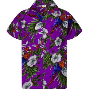 Mens JK-Parrot-Cherries Casual Aloha Hawaiian-Shirt Bird Blossoms