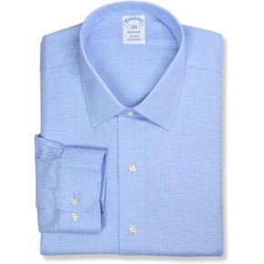 Brooks Brothers Mens Regular Fit Spread Collar All Cotton Knit Check Dress Shirt,