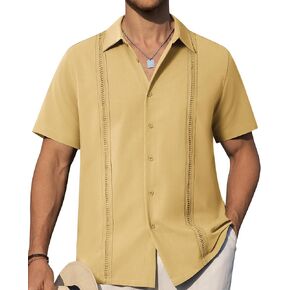 Alimens & Gentle Mens Cuban Guayabera Shirts Short Sleeve Button Down Shirts for Men Summer Beach Wedding
