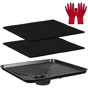 17892 Transmission Drain Pan for Lisle Oil Drains, With 2 Pcs 22'' Oil Drain Splash Pad and Gloves ,Large Fluid Catch Pan, Square Oil Drain Pan for Many Different Oil Drain Funnels Keep Garage Clean