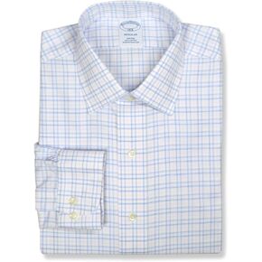 Brooks Brothers Mens Regular Fit Semi Spread Collar All Cotton Mixed Plaid Dress Shirt,