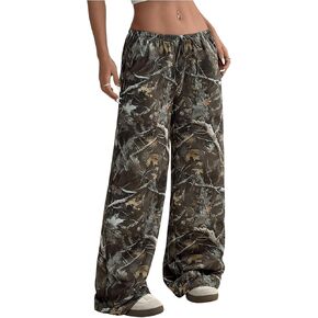 SOLY HUX Women's Camo Sweatpants Y2k Wide Leg Drawstring Baggy Pants with Pockets Streetwear