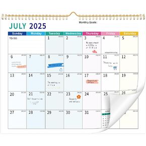 Wall Calendar 2025-2026, 18 Month Calendar from January 2025 to June 2026 14.5" x 11.8" Large Desk Calendar with Twin-Wire Binding for Home Office Planning Personal Organisers