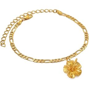 Hawaiian Anklets for Women - Hawaiian Hibiscus Flower Jewelry - Tropical Beach Ankle with Hibiscus Flower Jewelry - Trinidad Map Anklets Adjustable Length
