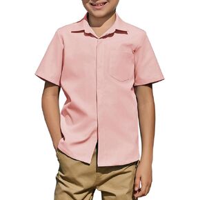 Arshiner Boys Short Sleeve Dress Shirts Solid Button Down Shirts Summer Formal Uniform Shirt with Pocket