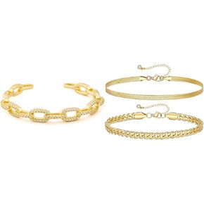 KissYan Gold Cuff Bangle Bracelets for Women, Dainty 14k Gold Plated Layering Anklets Set Adjustable