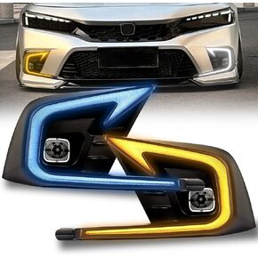 Fog Lights Assembly DRL for 2022 2023 2024 Honda Civic 11th Gen Hatchback Turn Signals Lights for 11th gen Civic Sedan Front Fog Lights assembly (2022Civic-DRL-With Sensor Hole)