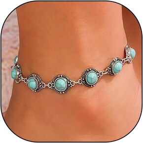 GIGB PBDK Bohemian Turquoise Anklet for Women,Western Cowgirl Beaded Chain Foot Anklet Bracelets Party Trendy Beach Holiday Foot Jewelry Accessories Gifts
