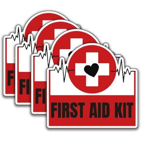 Cute Design Kids' First Aid Decals (4 Pieces), 4 Inches – Strong Adhesive, Durable, Waterproof – Ideal Decals for First Aid Boxes, Emergency Kits, Medical Alert Equipment