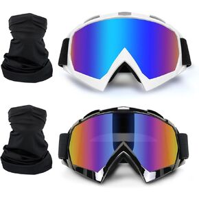 Motorcycle Goggles 2 Pack ATV Dirt Bike Motocross Riding Accessories Men&Women Ski Goggles with Neck Breathable Bandana Mask