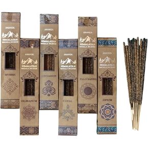 Himalayan Masala Smudge Incense Sticks, Palo Santo, Copal, Myrrh, Cinnamon, Opium, Olibanum, 6 Packs x 10 Sticks (60 Sticks), Long Burning, Handcrafted Smudge Series