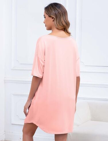 3 Pack Nightgowns for Women Loose Sleepwear Short Sleeve Tshirt Night Gown V Neck Sleepshirts with Chest Pocket in Kuwait