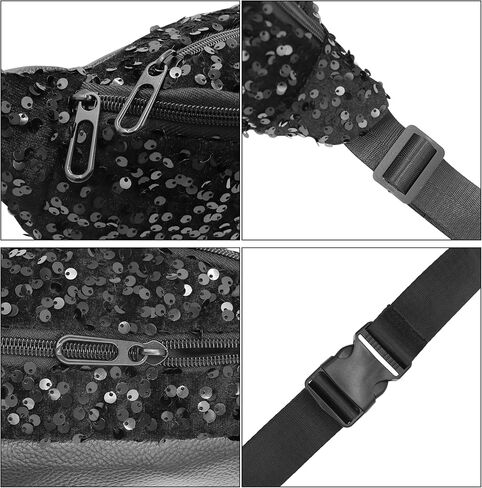 Women Girls Fanny Pack Fanny pack equins cercin crossbody belt balcs for Sports Daily ، Black a# in Saudi Arabia