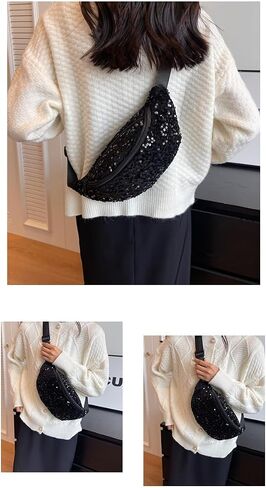 Women Girls Fanny Pack Fanny pack equins cercin crossbody belt balcs for Sports Daily ، Black a# in Saudi Arabia