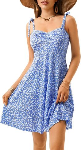Ourin Women's Spring Sweetheathlies خط العنق حزام صيف صيف Sundresses فستان مصغر مع جيوب in Kuwait