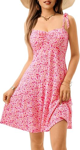 Ourin Women's Spring Sweetheathlies خط العنق حزام صيف صيف Sundresses فستان مصغر مع جيوب in Kuwait
