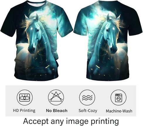 LAOLIUSN Men's Horse T-Shirt- Animal Theme, Realistic Graphic Tee Shirt in Saudi Arabia