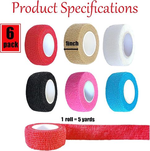 6 Pack 2 Inches Self Adhesive Bandage Wrap Vet Wrap for Pets, Stretch Self Adherent Tape Cohesive Wrap for Athletic, Sports, Wrist and Ankle(Bright Colors) in Saudi Arabia