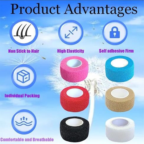 6 Pack 2 Inches Self Adhesive Bandage Wrap Vet Wrap for Pets, Stretch Self Adherent Tape Cohesive Wrap for Athletic, Sports, Wrist and Ankle(Bright Colors) in Saudi Arabia