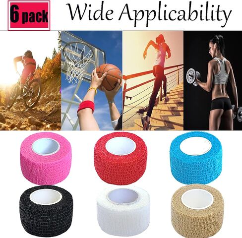 6 Pack 2 Inches Self Adhesive Bandage Wrap Vet Wrap for Pets, Stretch Self Adherent Tape Cohesive Wrap for Athletic, Sports, Wrist and Ankle(Bright Colors) in Saudi Arabia