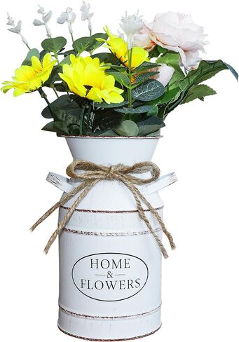 Rustic Galvanized Milk Can,White Farmhouse Decor Metal Flower Vase for Kitchen Bathroom Home Weddings Office -7.8" H in Saudi Arabia