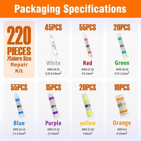 120 قطعة (7 مقاسات) مجموعة موصلات أسلاك اللحام المنكمشة بالحرارة عدة أسلاك إصلاح الأسلاك المقاومة للماء، موصلات الأسلاك المنكمشة بالحرارة، موصلات بعقب الأسلاك، موصلات الأسلاك، موصلات الأسلاك المنكمشة بالحرارة in Kuwait